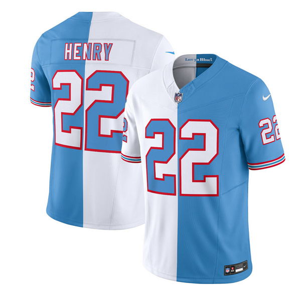 Men's Tennessee Titans #22 Derrick Henry White/Blue 2023 F.U.S.E. Split Vapor Limited Throwback Football Stitched Jersey